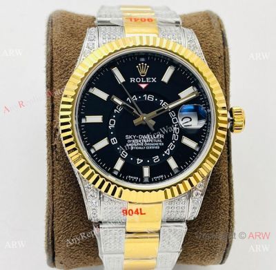 VR Factory Rolex Sky-Dweller 42mm Cal.9001 Watch - Two Tone Diamond Strap
